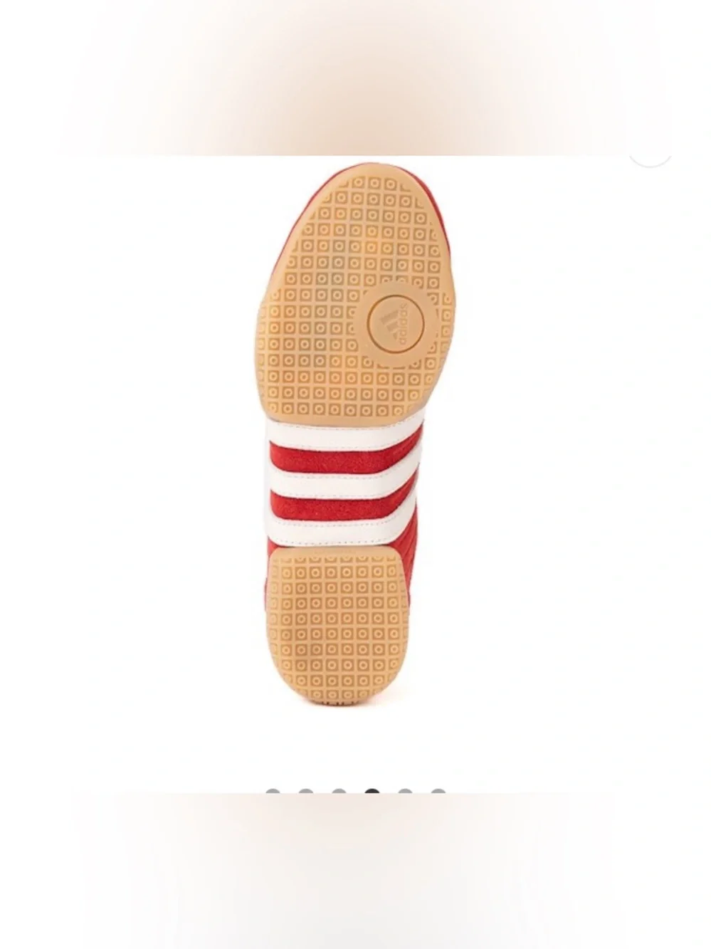 adidas Red Suede Trainer with White Stripes - Picture 6 of 7